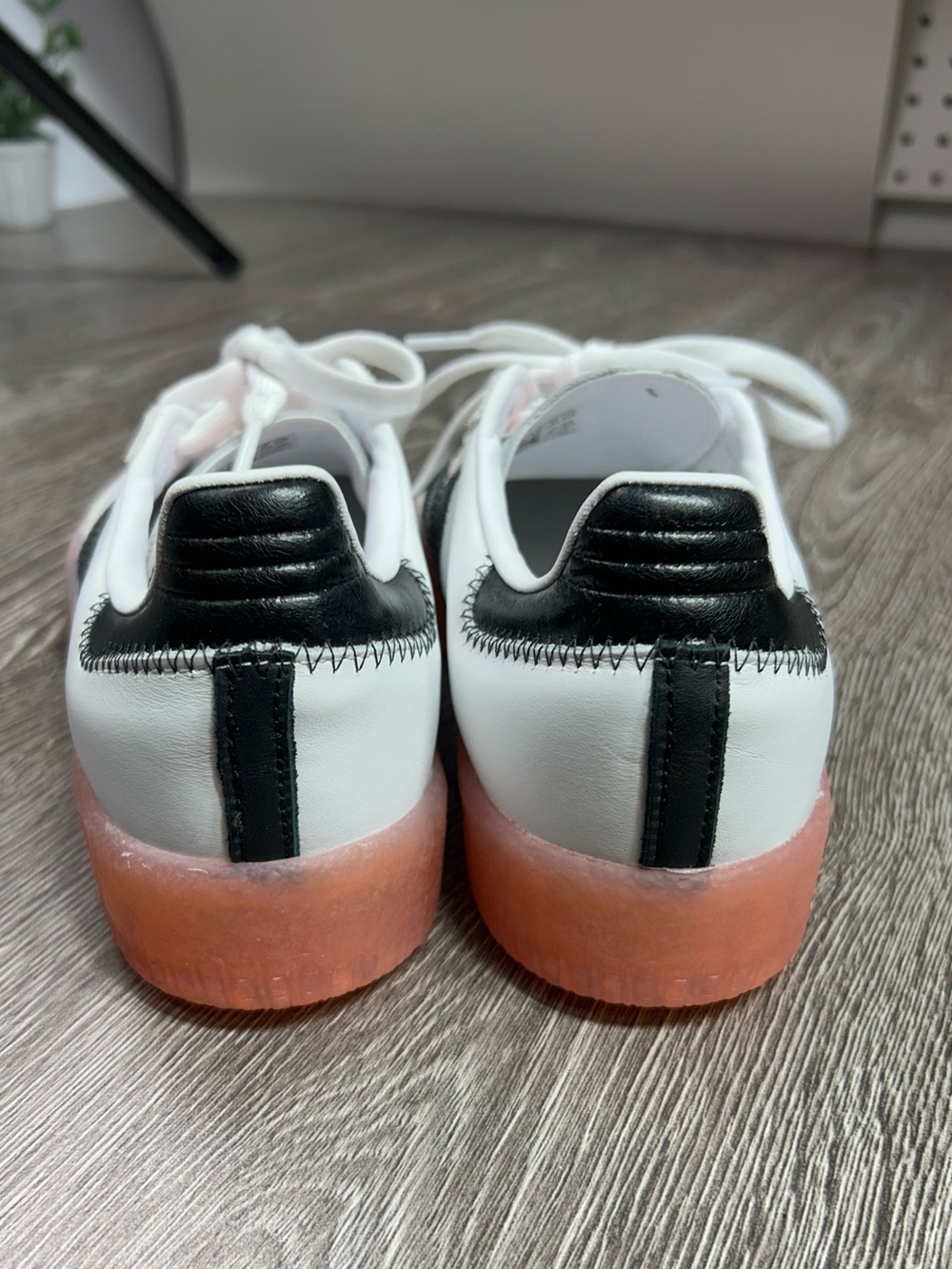 Adidas Samba White Leather Sneakers with Black Stripes & Orange Gum Sole - Picture 4 of 9